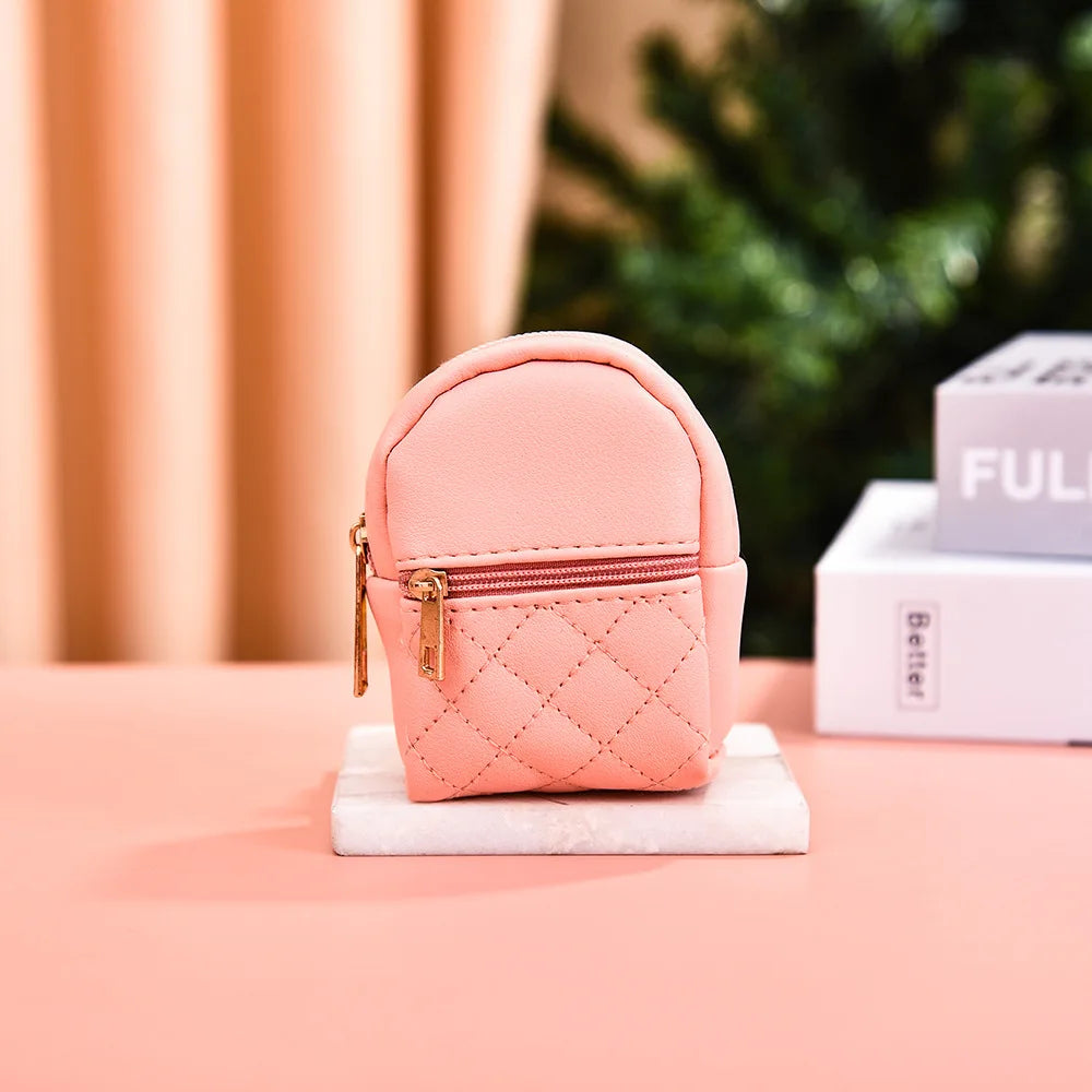 Mini Backpack Cosmetic Bag for Women Pendant Keychain PU Leather Makeup Bag Lipstick Bag Card Holder Organizer Zipper Pouch