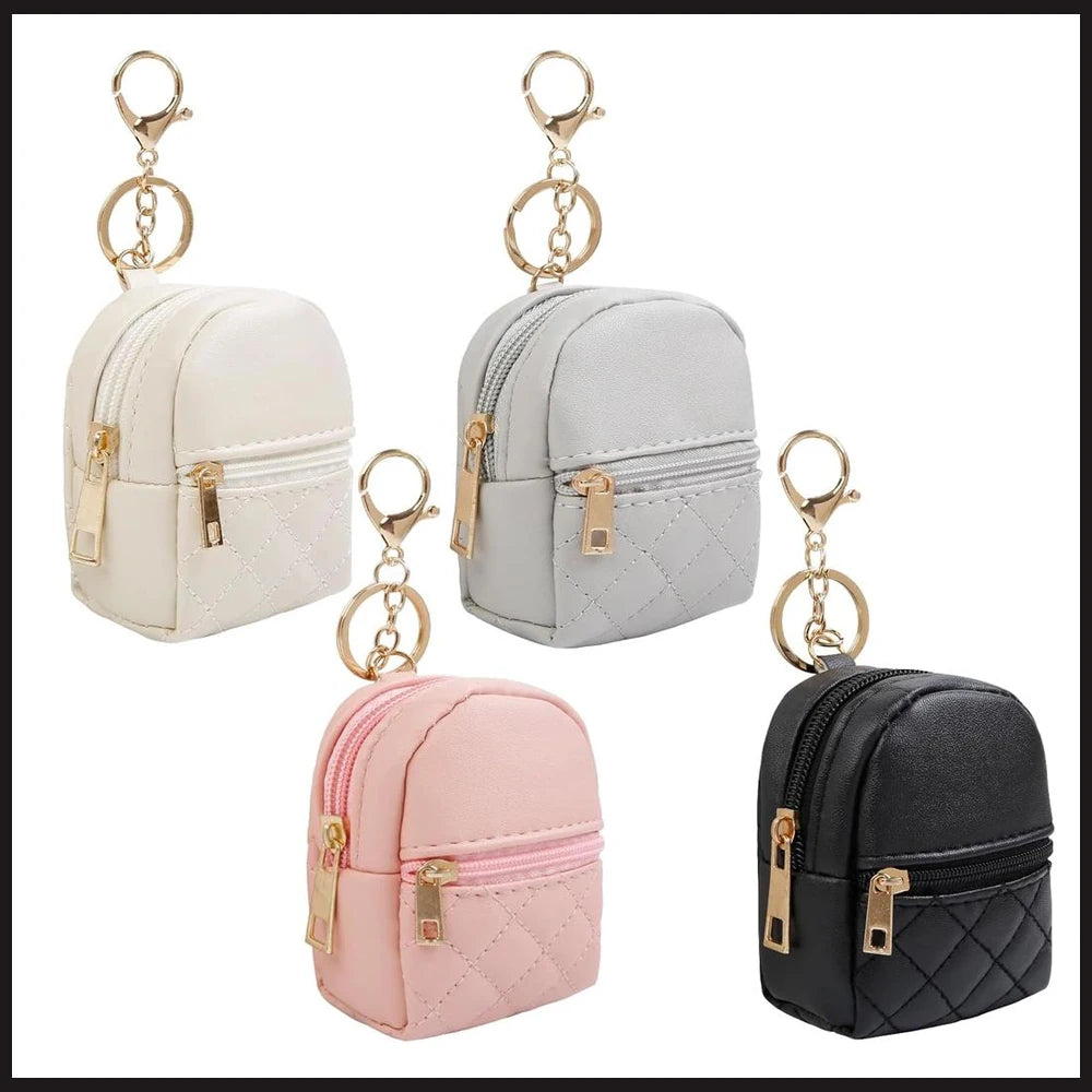 Mini Backpack Cosmetic Bag for Women Pendant Keychain PU Leather Makeup Bag Lipstick Bag Card Holder Organizer Zipper Pouch