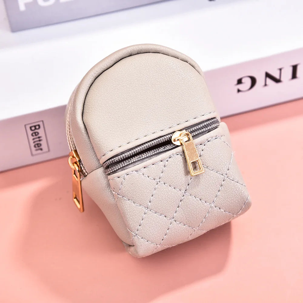 Mini Backpack Cosmetic Bag for Women Pendant Keychain PU Leather Makeup Bag Lipstick Bag Card Holder Organizer Zipper Pouch