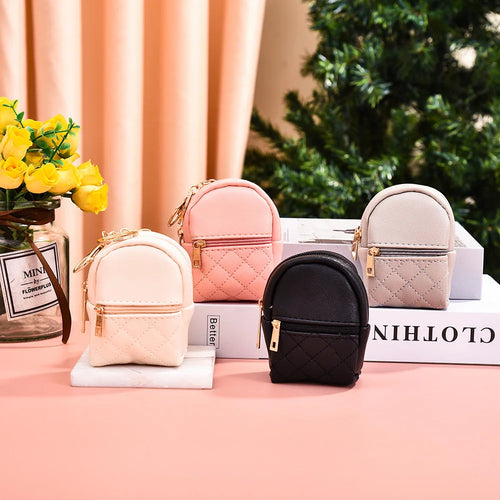 Mini Backpack Cosmetic Bag for Women Pendant Keychain PU Leather Makeup Bag Lipstick Bag Card Holder Organizer Zipper Pouch