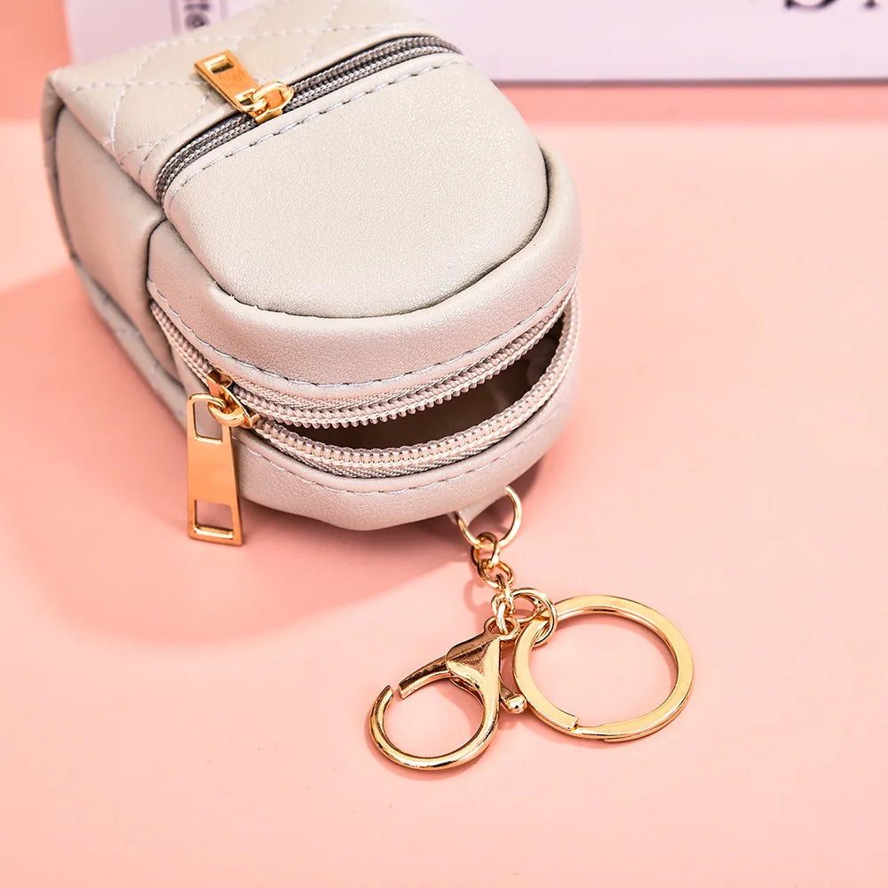 Mini Backpack Cosmetic Bag for Women Pendant Keychain PU Leather Makeup Bag Lipstick Bag Card Holder Organizer Zipper Pouch
